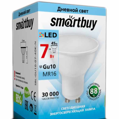 Лампа светодиодная SBL-GU10-07-40K-N 7 Вт  4000K дневной свет K Gu10 софит Smart Buy
