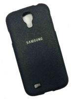 Чехол-Samsung-Galaxy-S4-(GT-I9500)-бампер-силикон-иск.-кожа-синий-логотип-Samsung