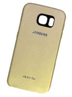 Чехол-Samsung-Galaxy-S6-(SM-G920F)-бампер-пластик--иск.кожа-золотой---логотип-Samsung