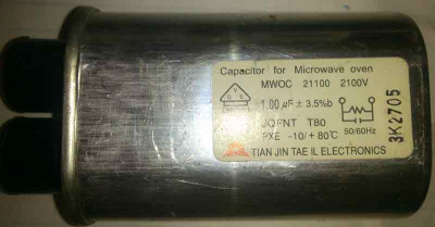 Конденсатор высоковольтный MWOC 21100 2100V 1,00мF микроволновой (СВЧ) печи