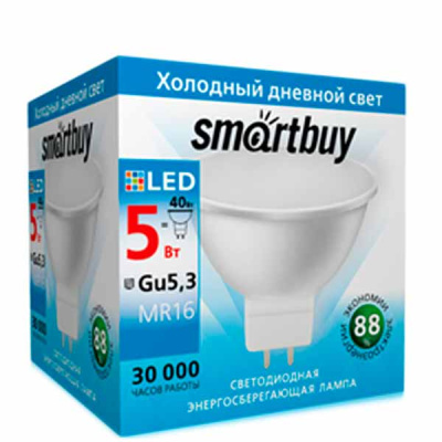 Лампа светодиодная SBL-GU5_3-05-60K-N 5 Вт  6000К холодный дневной свет K Gu 5.3 Smart Buy