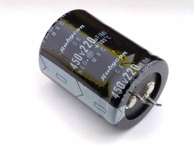 Конденсатор-электролитический-220-мкФ-450-В-MXC-NEG-+105°C-CE-(Rubycon)-короткие
