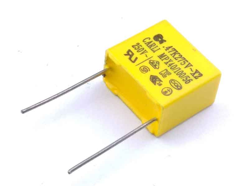 Конденсатор плёночный помехоподавляющий 0,47 мкФ 275 В ±10% MPX (Carli) - Пленочные конденсаторы
